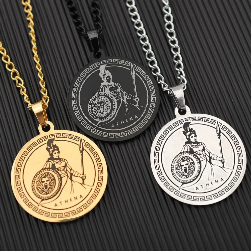 Athena Medusa Shield Pendant — Stainless Steel