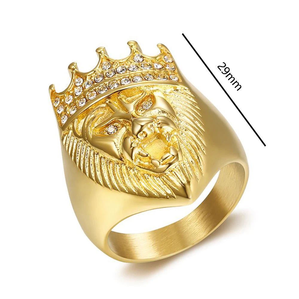 Lion Head Ring Gold Silver 3D Animal Band — Stainless Steel