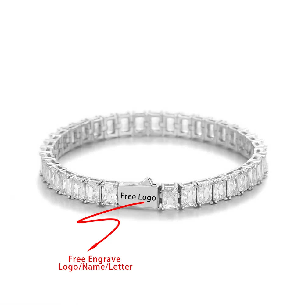 Tennis Bracelet Stainless Steel 6MM Rectangle CZ