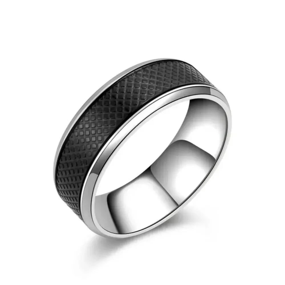 Top Quality Simple Stainless Steel Men Rings Western Titanium Steel Black White Ring For Fashion Jewelry