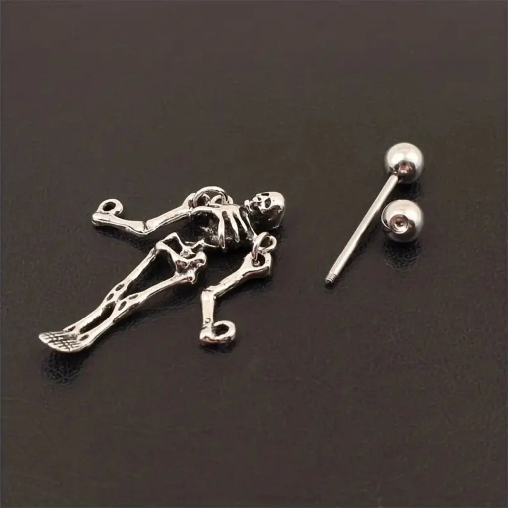 Skeleton Dangle Earrings — Gothic Barbell Pierced