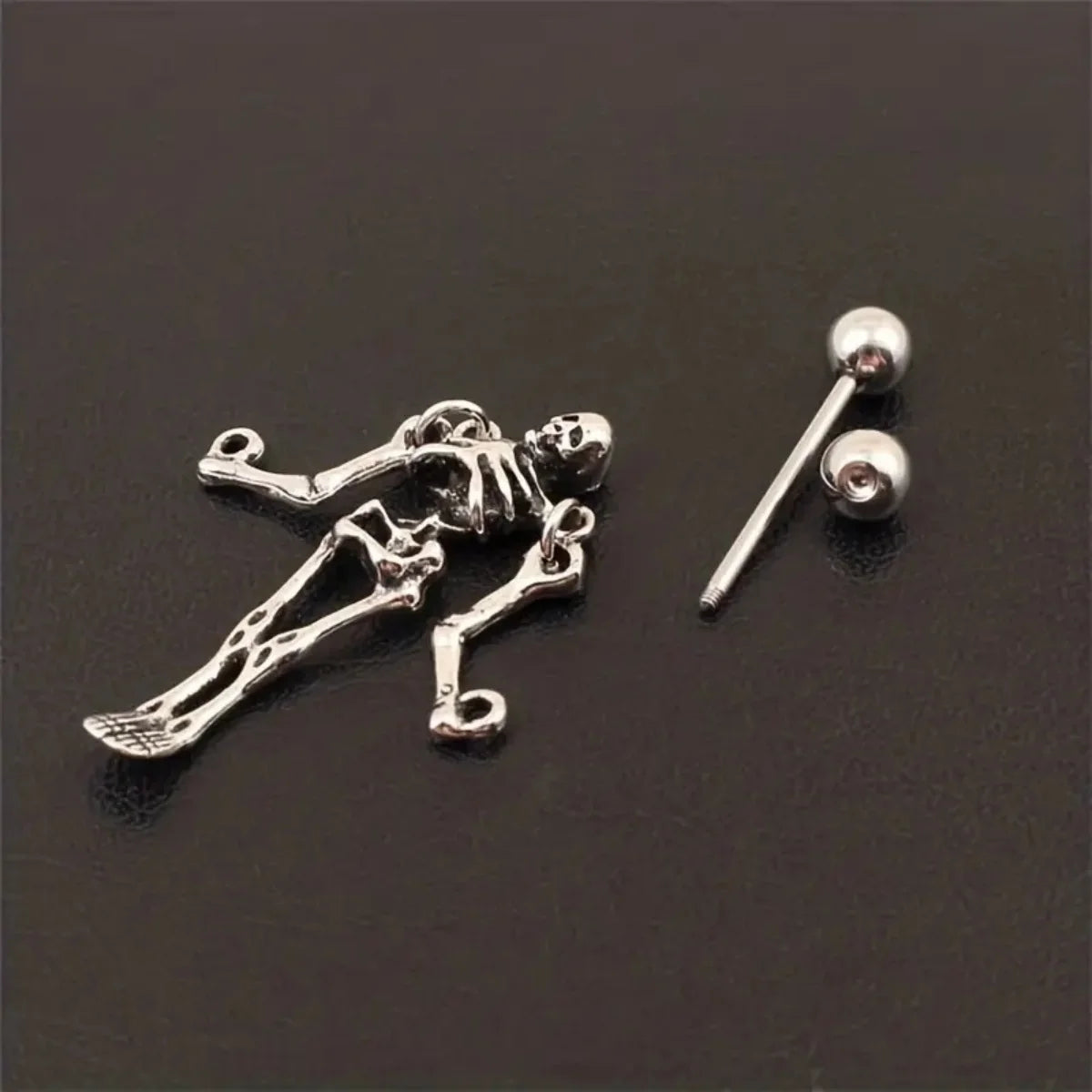 Skeleton Dangle Earrings — Gothic Barbell Pierced