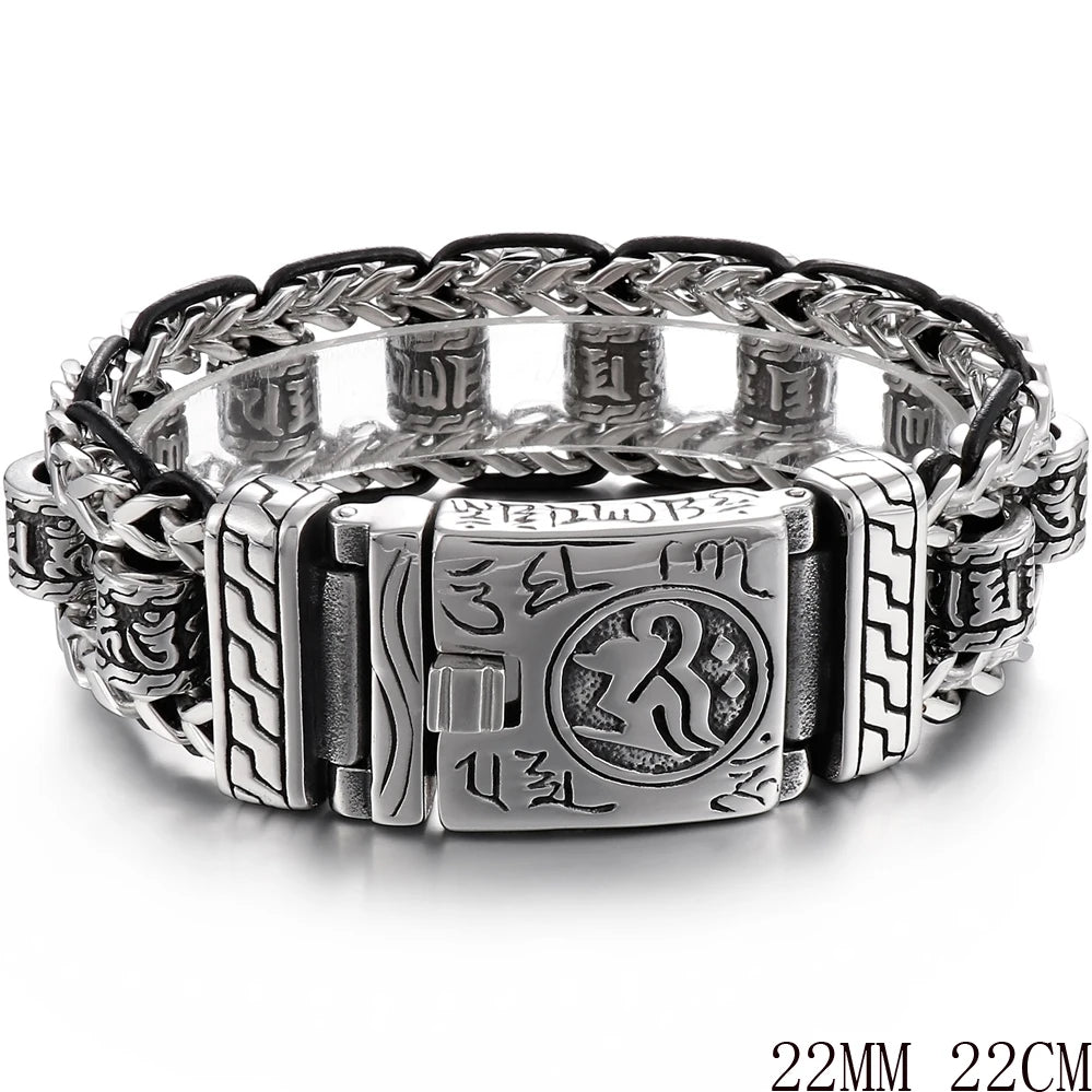 Cool Men‘s Stainless Steel Braided Rope Dragon Bone & Skull Head Bracelet for Man Religious Scripture Bracelets