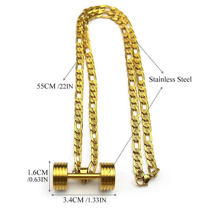 Gym Dumbbell Pendant Necklace — Stainless Steel