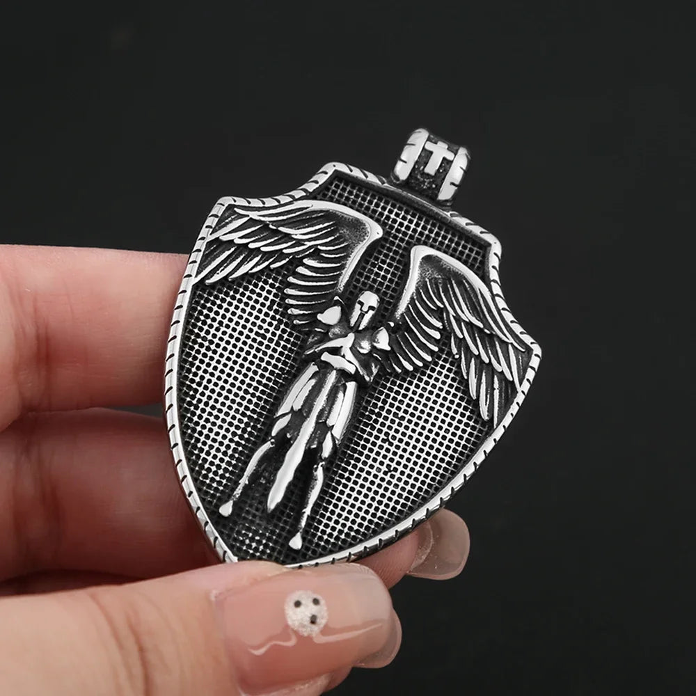 Cross Steel Pendant Vintage Michael's Shield Punk