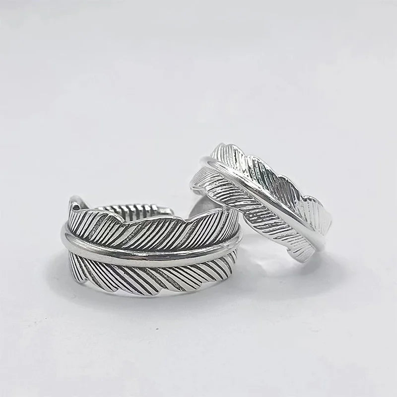 Retro The Guardian Angel Feather Ring For Men Women Punk Gothic Adjustable Open Ring Unisex Jewelry Accessories Gift For Lovers