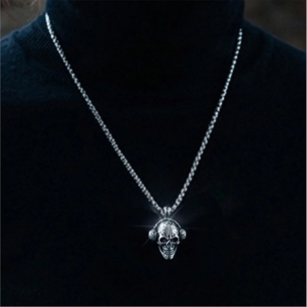 Headphone Skull Pendant Necklace — Stainless Steel