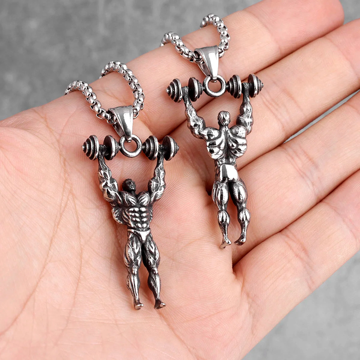 Dumbbell Fitness Pendant Necklace — Stainless Steel