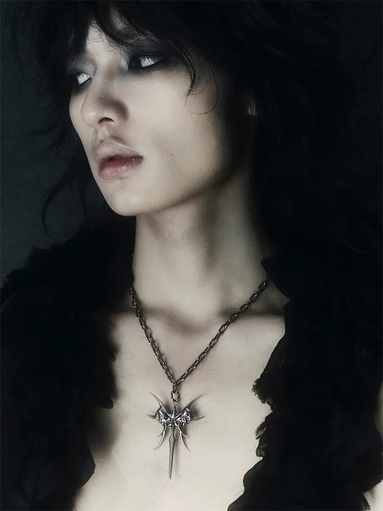 Double Skull Horn Pendant Necklace — Copper