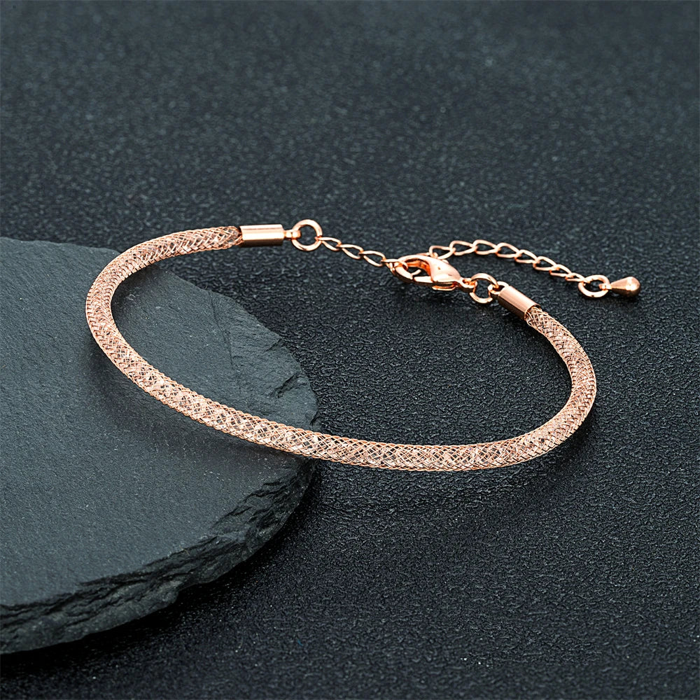 Luxury Minimalist Mesh Crystal Bracelet Men Women Charm Inlay Crystal Adjustable Bangle Stainless Steel Fashion Jewelry