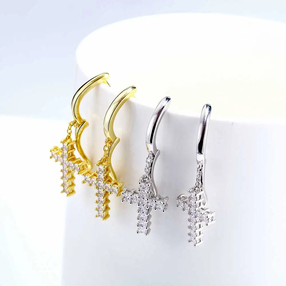 Iced Out Cross Lightning Stud Earrings