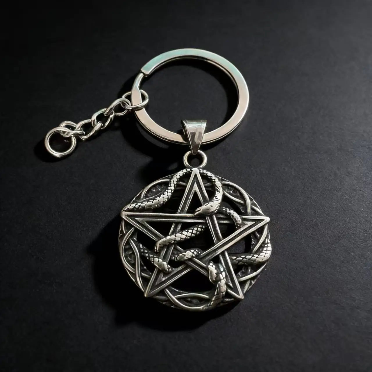Rune Steel Pendant 316L Pentagram Snake Entwined