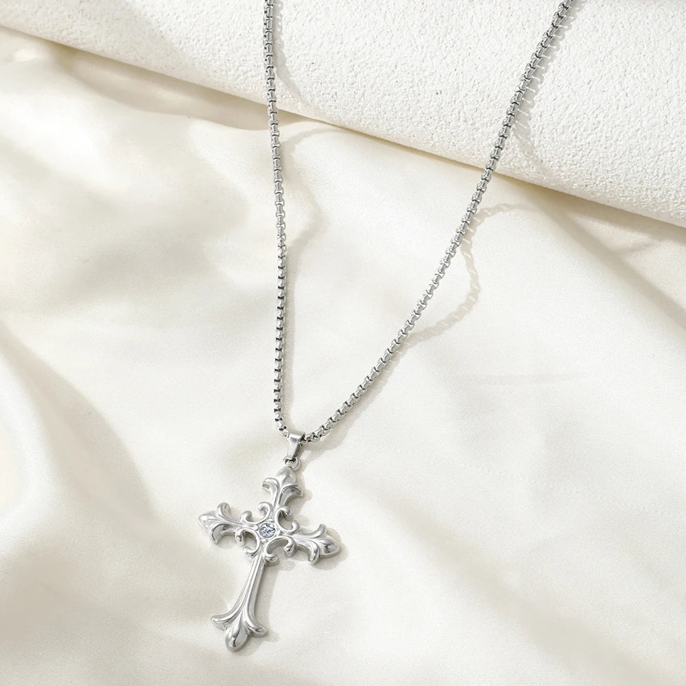 Stainless Steel Necklace Hip Hop Street Creative Fashion Cross Pendant Necklace For Women Jewelry Party Commuter Matching