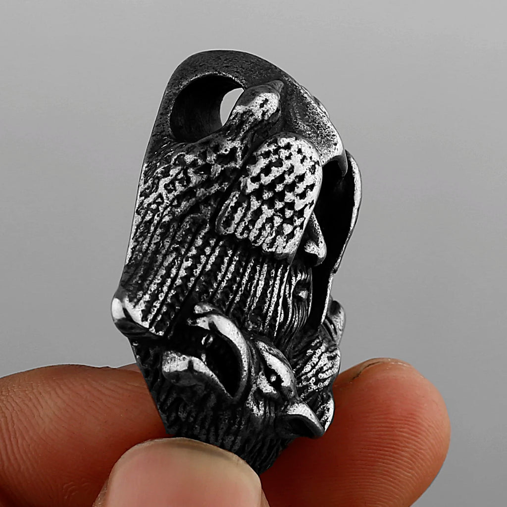 Nordic Viking Retro Odin Head Crow Wolf Pendant Men's Fashion Gothic Viking 316L Stainless Steel Pendant Necklace Gift Jewelry
