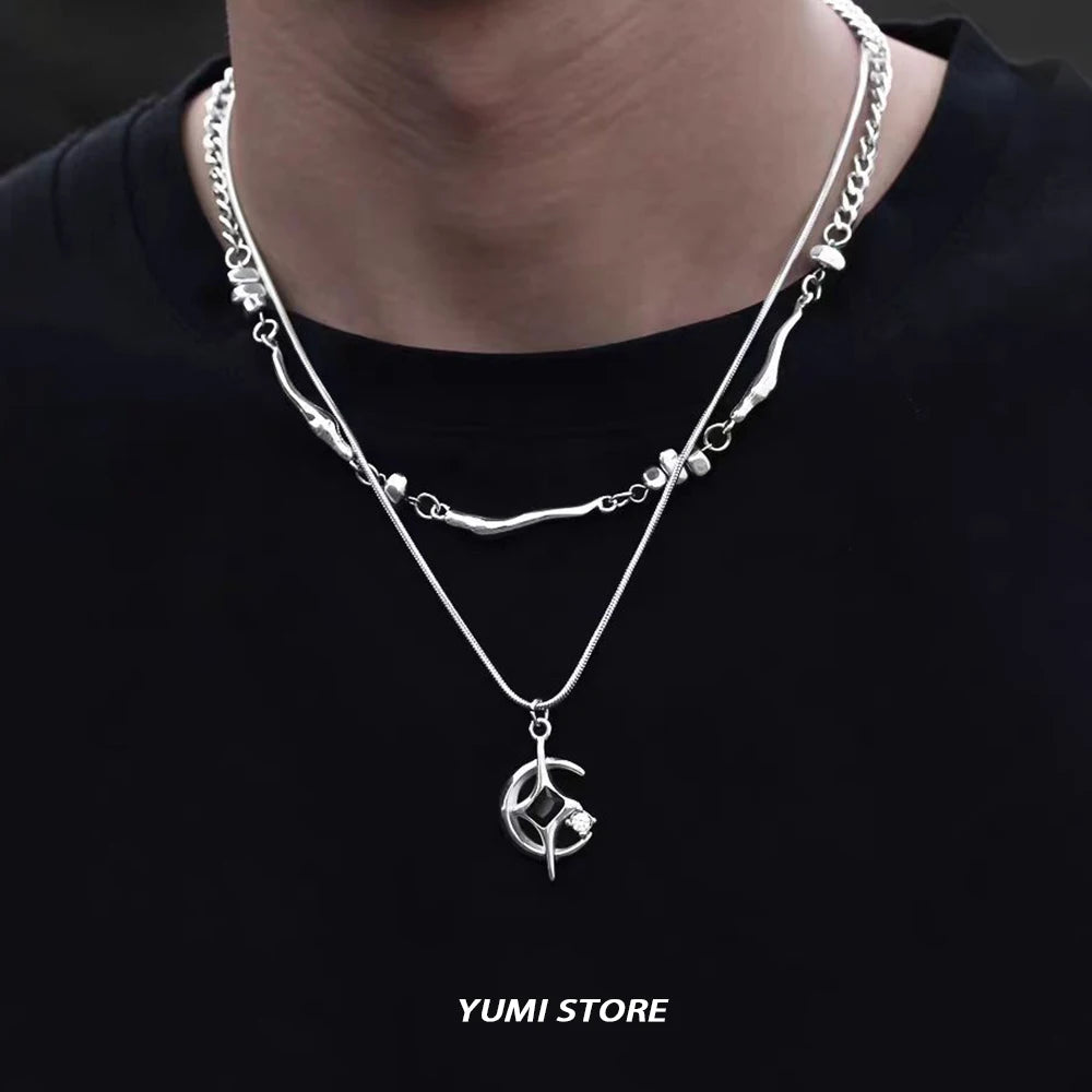 Titanium Steel Double-layer Moon Star Necklace Luxury Clavicle Chain Hip Hop Non Fading Couple Jewelry New Unisex  Punk Gift