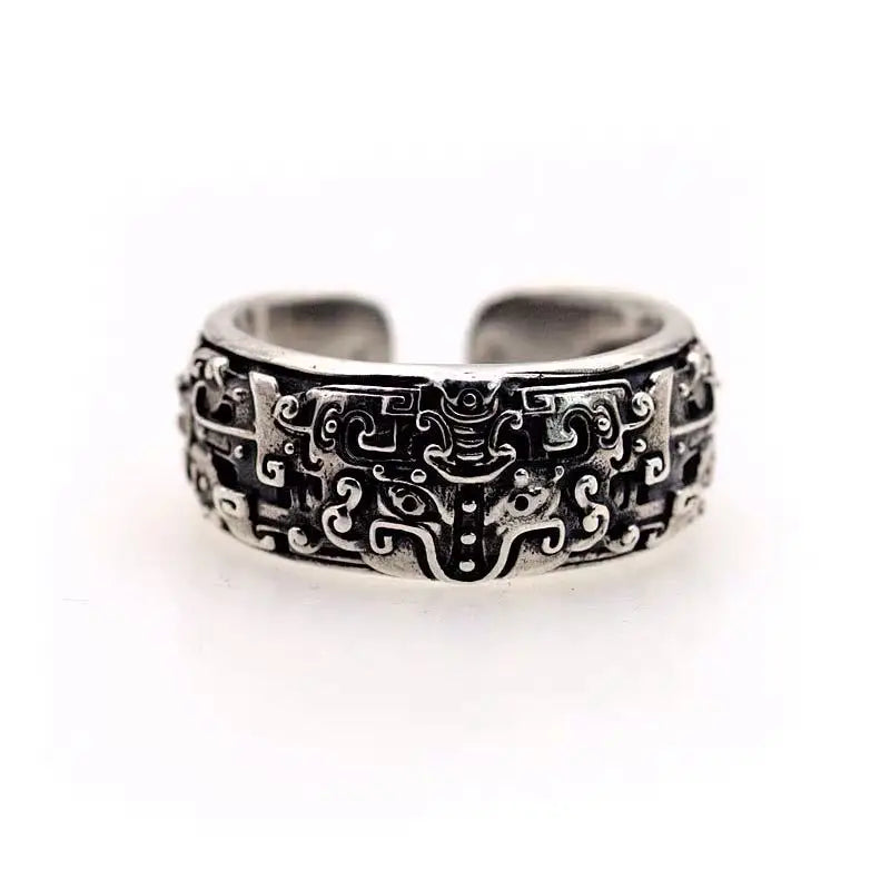 Retro Taotie Chinese Mythology Ring For Men Silver Color Punk Gothic Adjustable Ring Unisex Jewelry Accessories Gift
