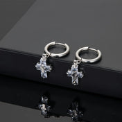 Retro Crystal Zircon Cross Drop Earrings — Silver-Tone