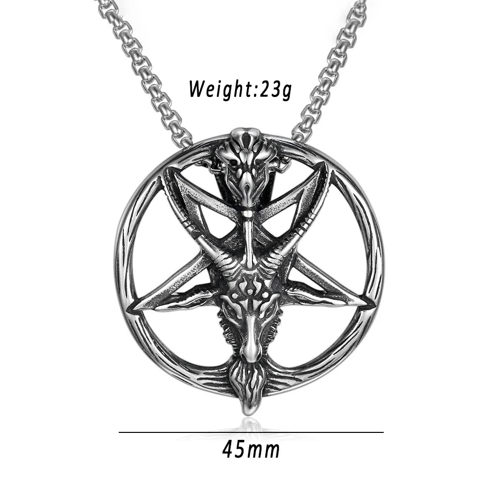 Gothic Vintage Pentagram Satanic Sheep Pendant Necklace For Men Punk Stainless Steel Biker Animal Necklaces Amulet