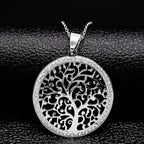 Iced Out Tree of Life Silver Necklace — Stainless Steel