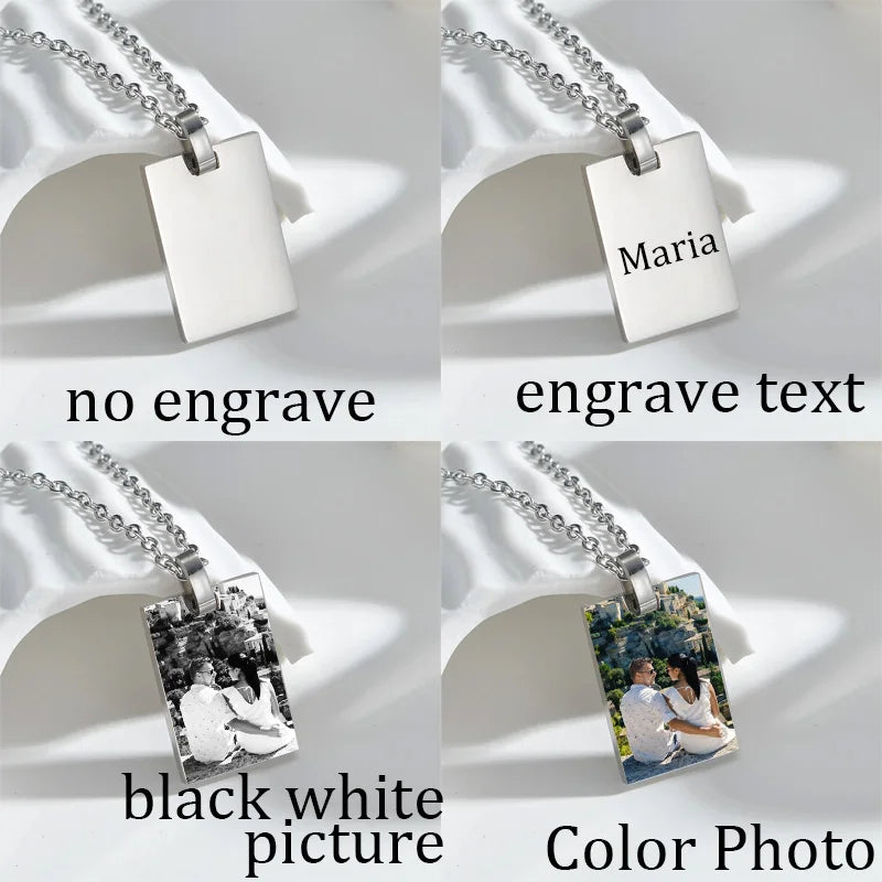 Onlyfans Custom Engrave Name Photo Necklaces for Women Men Stainless Steel Fine Jewelry Personalized Square Pendant Family Gift