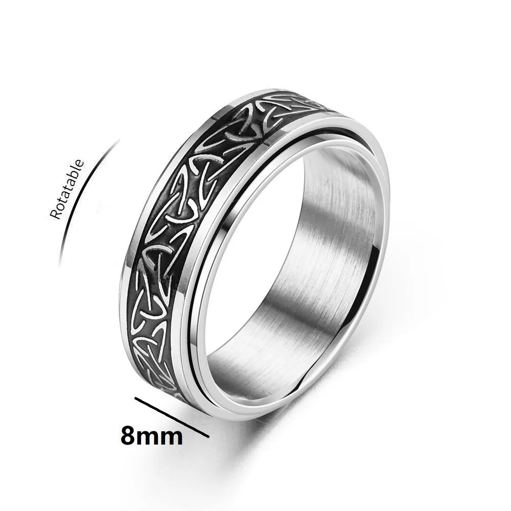 Celts Triangle Knot Stainless Steel Fidget Ring Men Rotatable Decompressionanti Stress And Anxiety Cool Ring Boyfriend