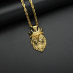 hip hop Lion crown Pendant Necklace For Men Gold color 316L Stainless Steel Jewelry