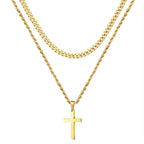 Cross Two-Tone Pendant Double Chain Necklace