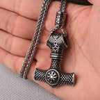 Multi Style Beaded Viking Thor's Hammer Pendant Necklace Stainless Steel Necklace Men Biker Mjolnir Amulet Jewelry