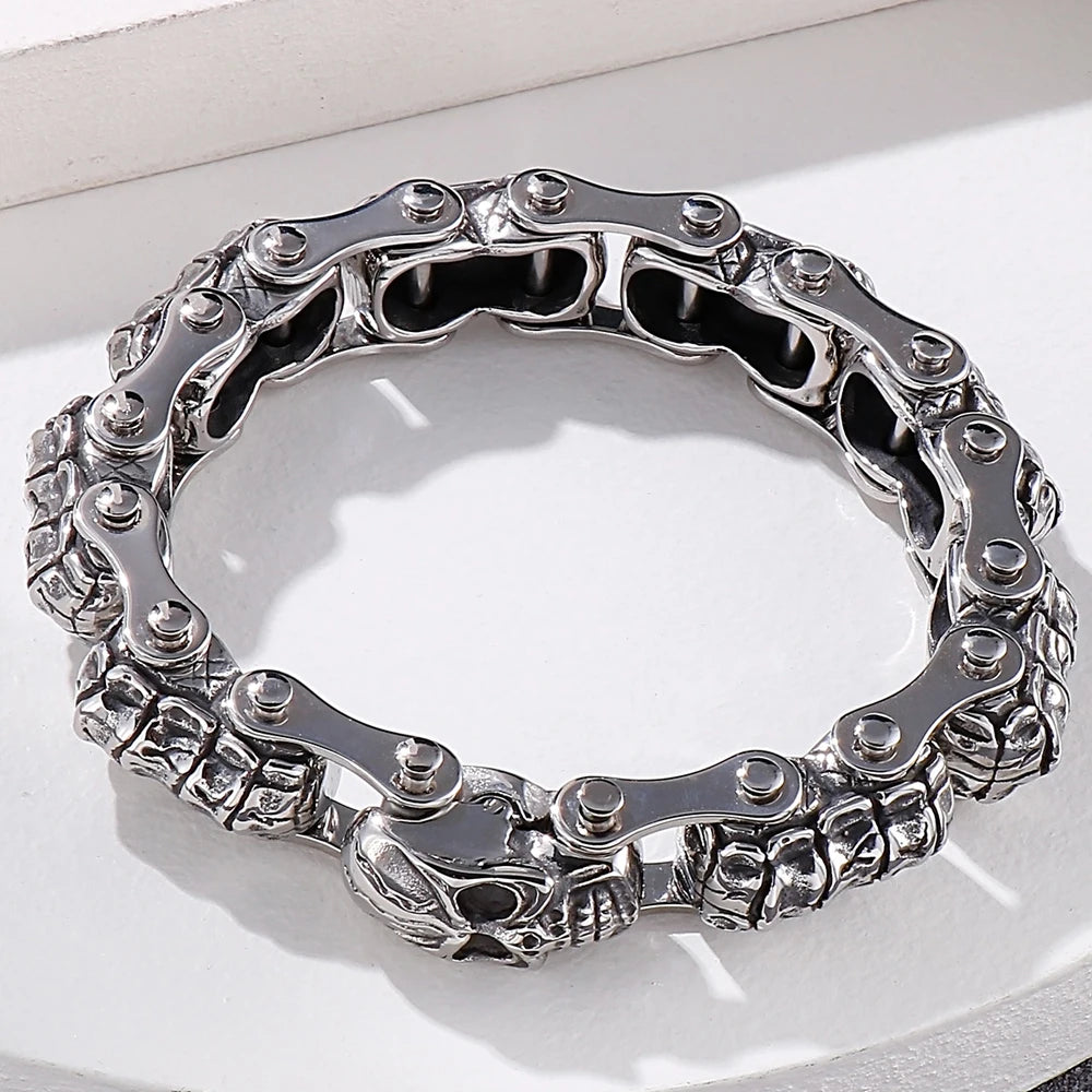 Gothic Stainless Steel Motorcycle Chain Bracelet for Man Casting Men's Bracelets of Skull Heads Skeleton Jewelry