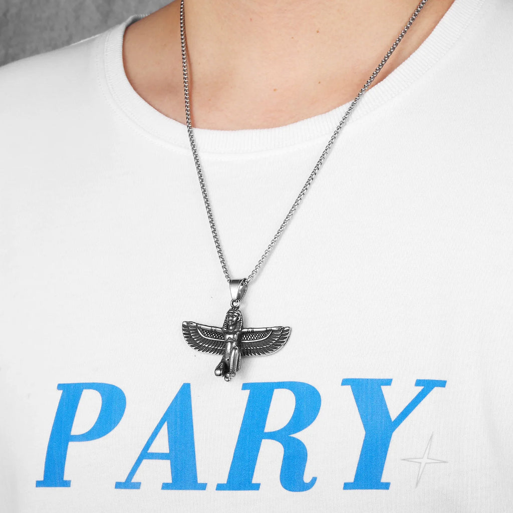 Eagle Wings Pharaoh Pendant Necklace Stainless Steel