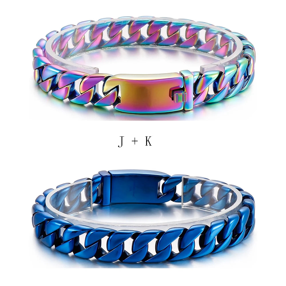 Man Bracelet Homme 12MM Wide Stainless Steel Curb Chain Charm Bracelets On Hand Bands for Men Vintage Mens Jewellery