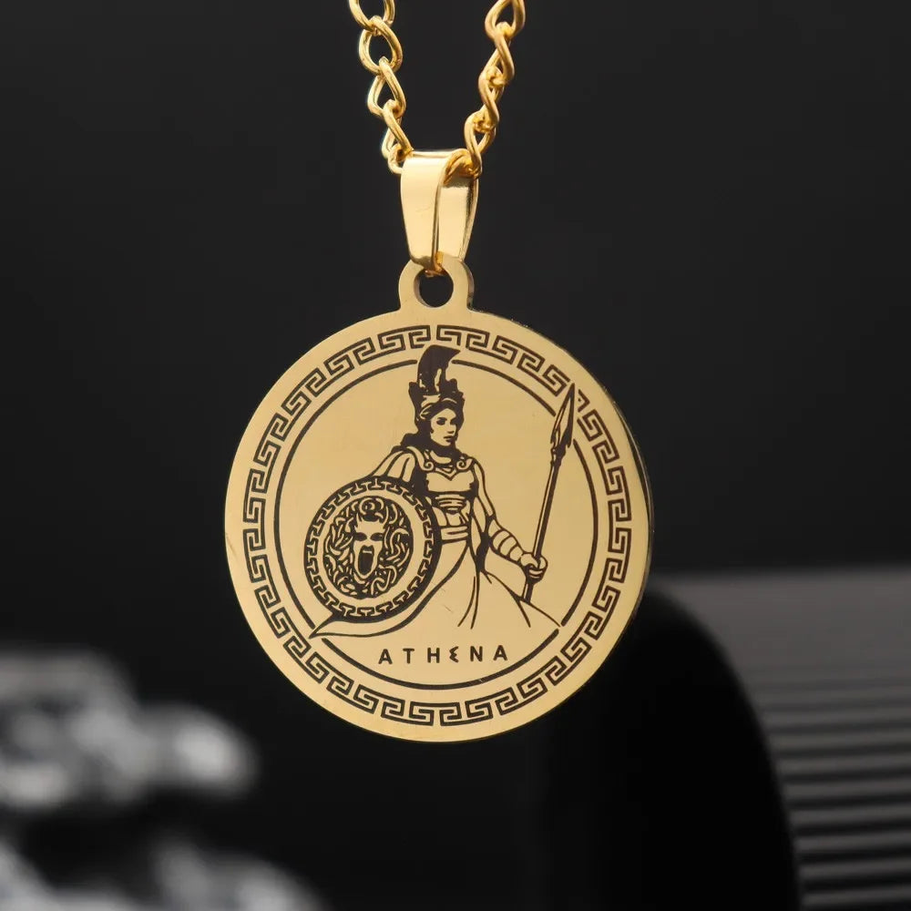 Athena Medusa Shield Pendant — Stainless Steel