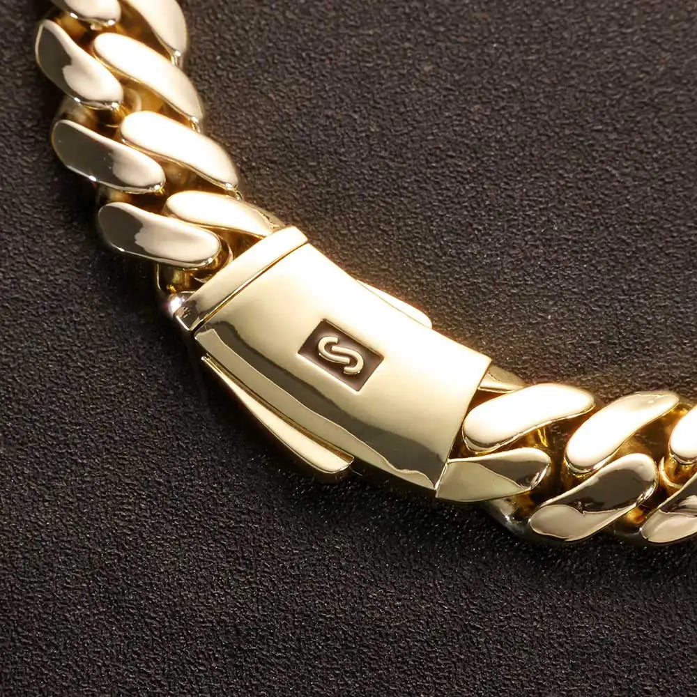 Gold Cuban Bracelet 20MM Monaco Smooth Lock