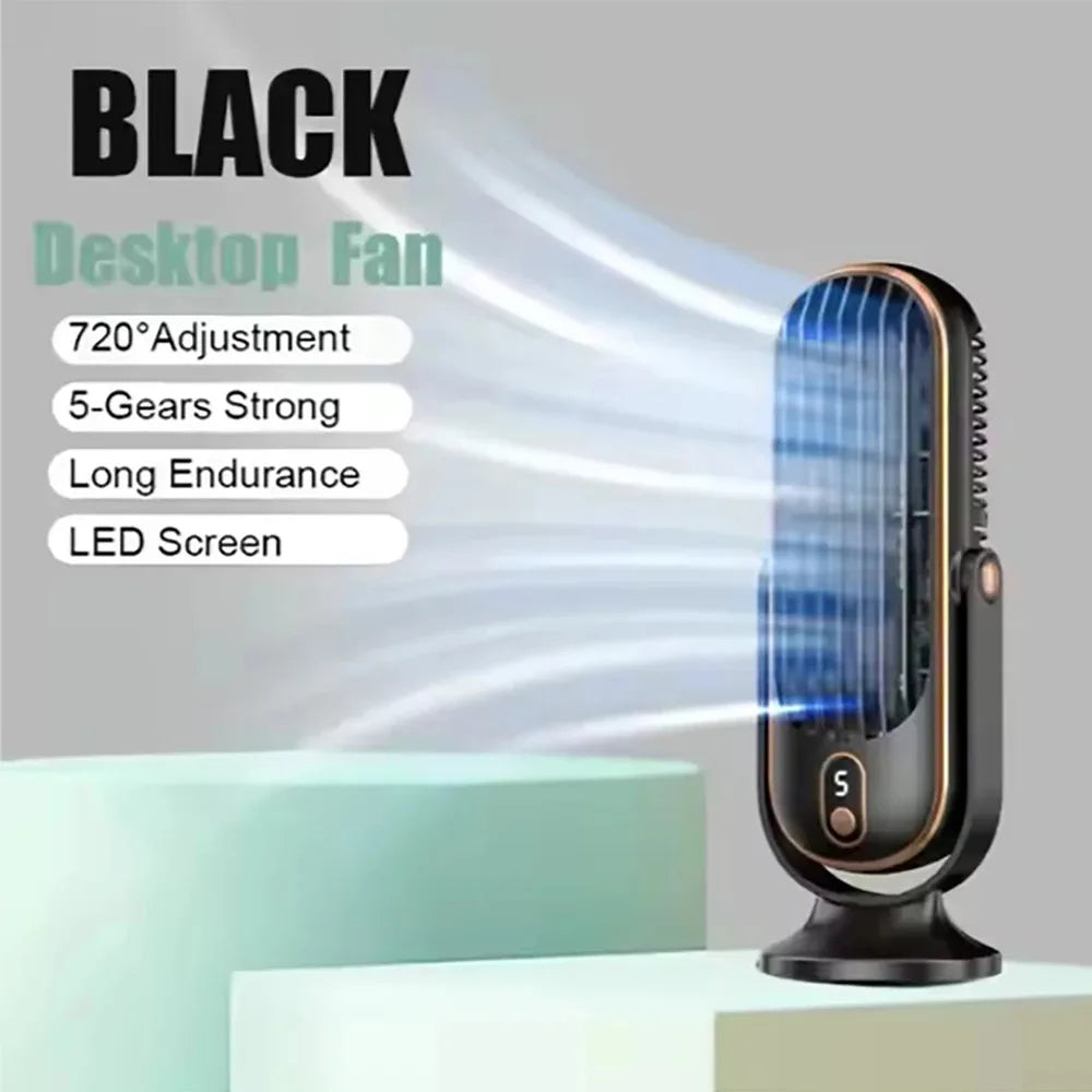 Desktop Electric fan Rechargeable Portable Home Air Conditioning Fan 5-Speed 720° Swivel Outdoor Camping Air Cooler