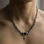 Silver Cross Pendant Chain Necklace Titanium Steel