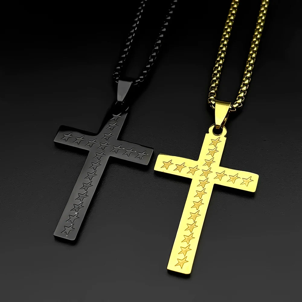 Star Cross Stainless Steel Pendant Necklace