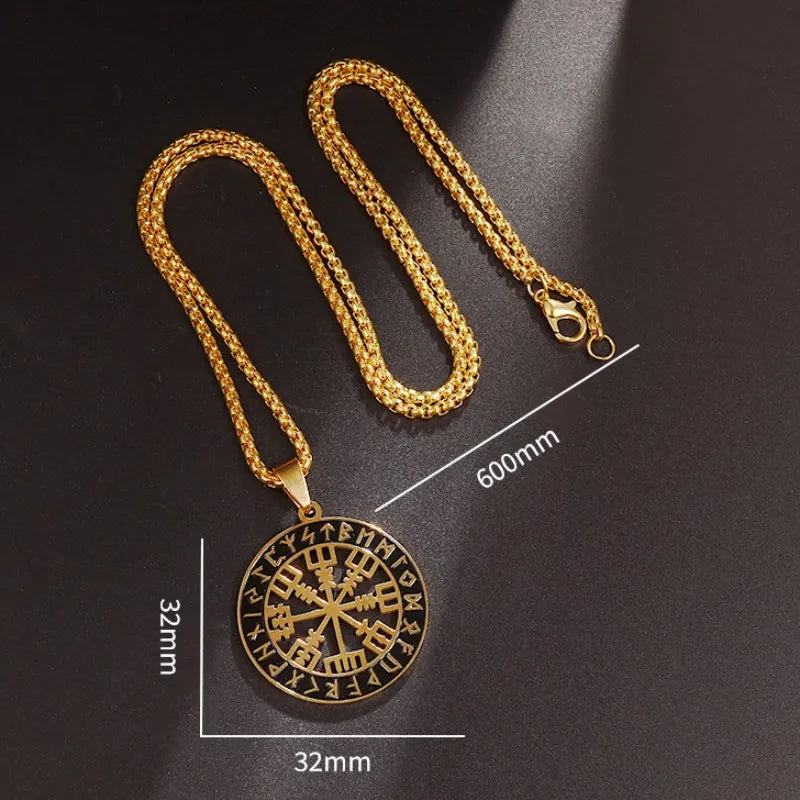 Vegvisir Nordic Rune Compass Pendant Necklace — Zinc Alloy