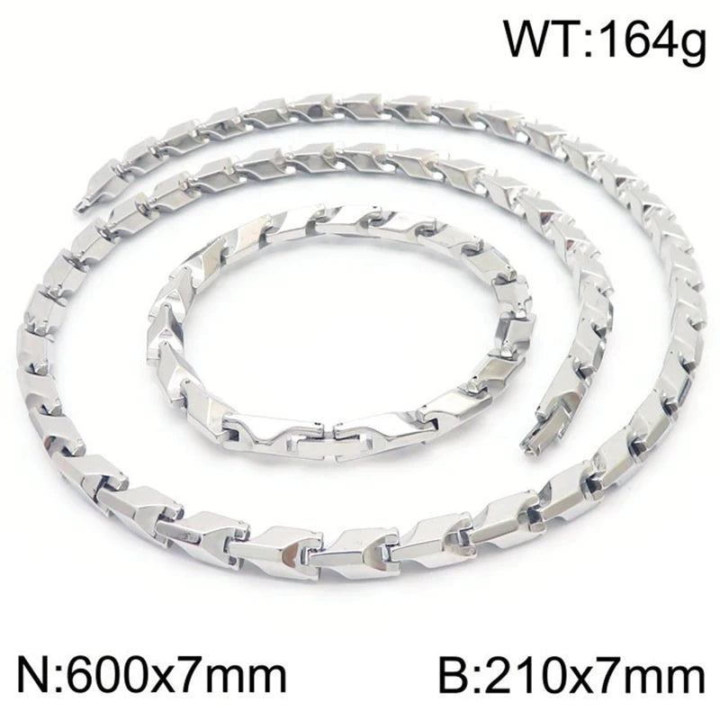 Men's Hip Hop Solid Chain Set 316L Stainless Steel Rope Necklace & Bracelet Man Punk Gothic Male Jewelry Accessories