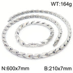 Men's Hip Hop Solid Chain Set 316L Stainless Steel Rope Necklace & Bracelet Man Punk Gothic Male Jewelry Accessories