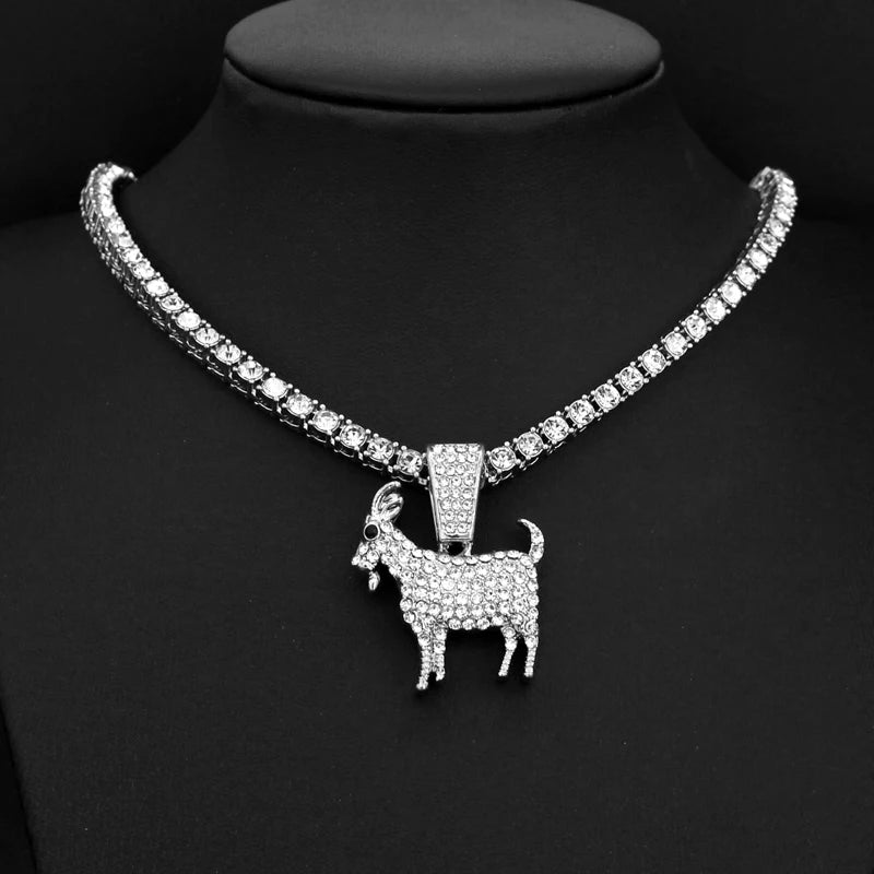 Fashion Gold Goat Pendant Necklace Hip Hop Tennis Chain Necklaces For Women Mens Gifts Motivation Jewelry