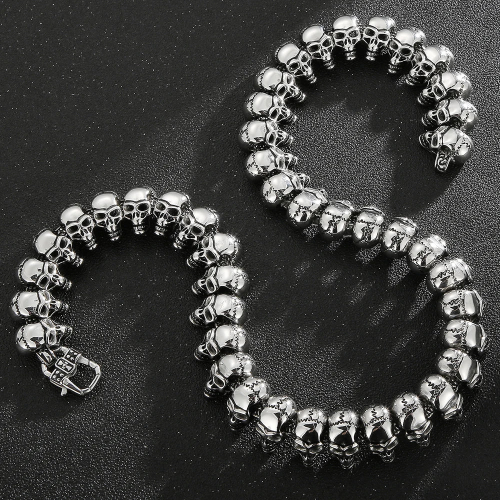 Punk Rock Skull Head Link Chain Necklace for Men Heavy Stainless Steel Men's Necklaces Choker Gothic Jewelry Items