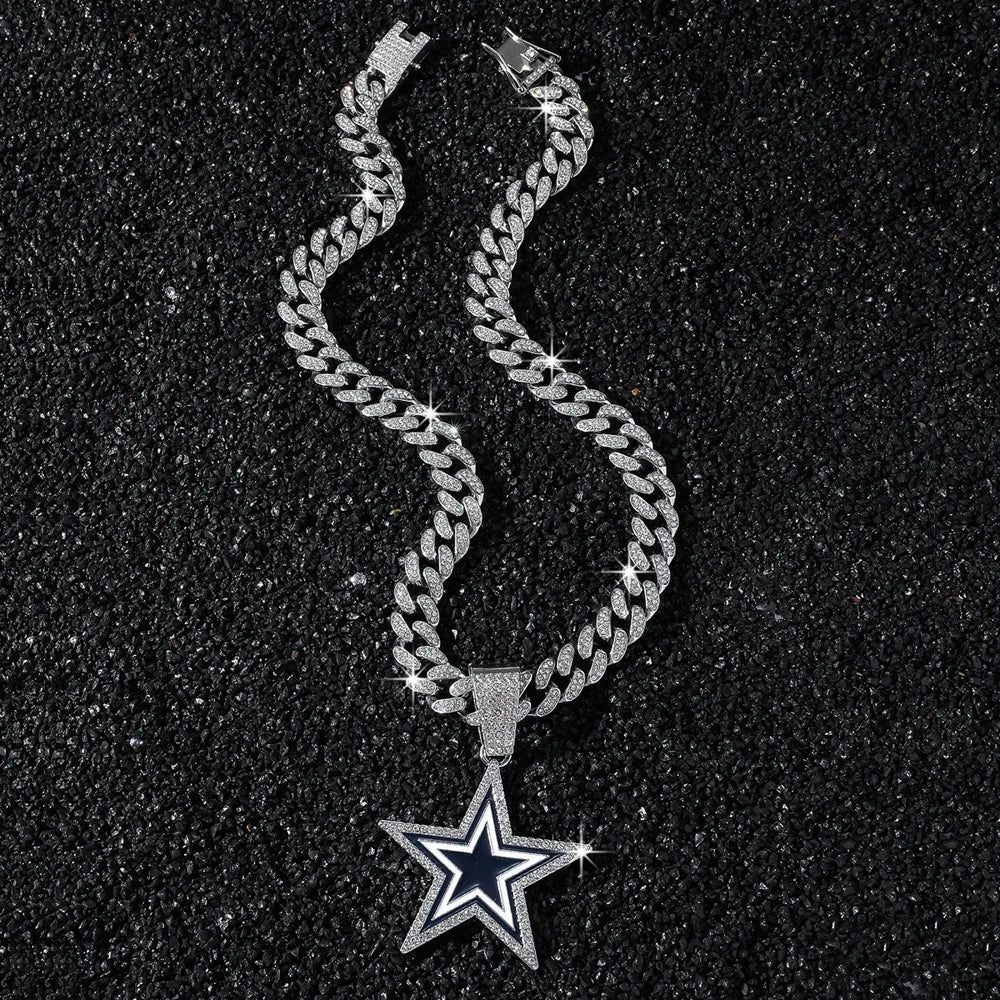 Men Women Hip Hop Five-Pointed Star Pendant Necklace,with Cuban Chain Punk Star Necklaces Fashion Jewelry,Sports Fan Gift Idea