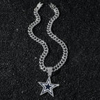 Men Women Hip Hop Five-Pointed Star Pendant Necklace,with Cuban Chain Punk Star Necklaces Fashion Jewelry,Sports Fan Gift Idea