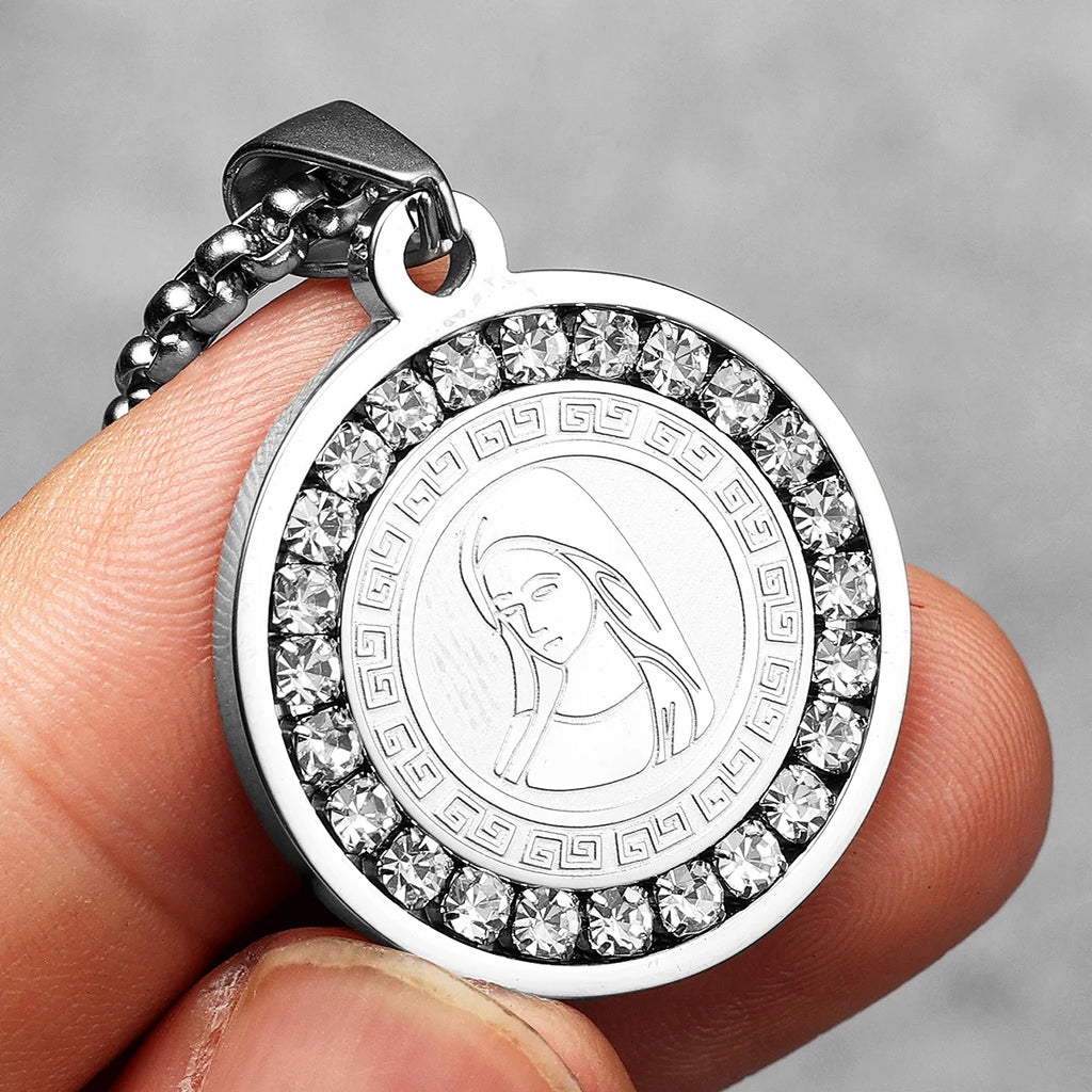 Iced Out Virgin Mary Pendant — Stainless Steel
