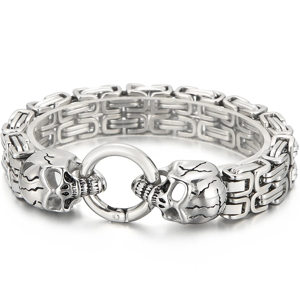 Gothic Skull Bracelet For Man 316L Stainless Steel Skeleton Charm Double Link Chain Men's Bracelets Male Cool On Hand