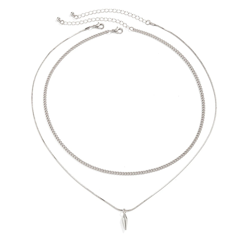 2pcs/set Rivet Pendant Thin Snake Chain Necklace for Men Punk Silver Color Cuban Link Chain Choker