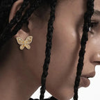 Gold Iced Out Butterfly Stud Earrings Statement