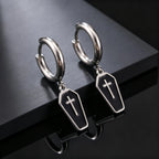 Gothic Coffin Cross Dangle Earrings for Men, Waterproof Stainless Steel Punk Earrings, Unique Fashion Piercing Jewelry Gift