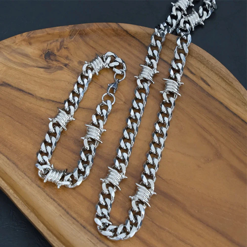 Gothic Barbed Wire Stainless Steel Pendant Necklace