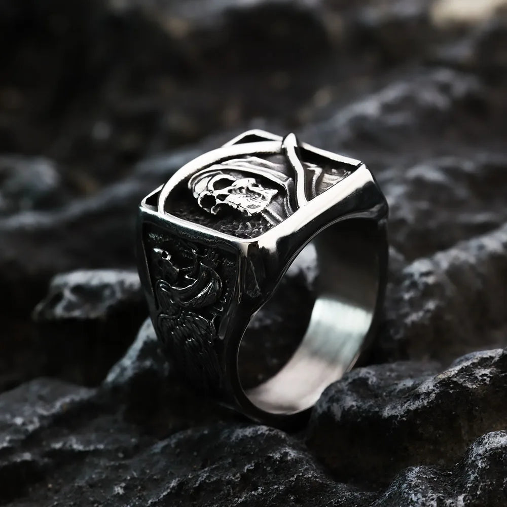 Fashion Retro Stainless Steel Punk Ring Solid Halloween Reaper Skull Rings